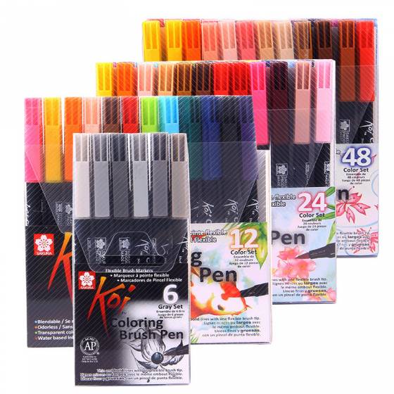 Sakura Koi Xbr-6/12/24/48 Colours Watercolor Brush Marker Pen Set Art Drawing Colouring Paint Water Brush Pen